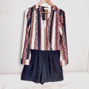 1 State Romper Jumpsuit Long Sleeve Shorts One Piece Wrap Top V Neck Womens Sz 4